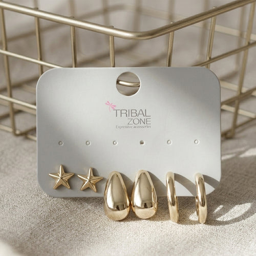 Chic Gold Stud and Hoop Earring Set | 3-Pair Multipack