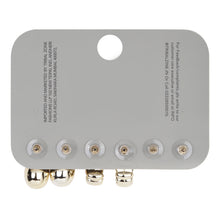 Load image into Gallery viewer, Gold and Silver-Toned Earring Set with CZ Solitaire Studs, Ribbed Huggies, and Teardrop Studs (Set of 3 Pairs)