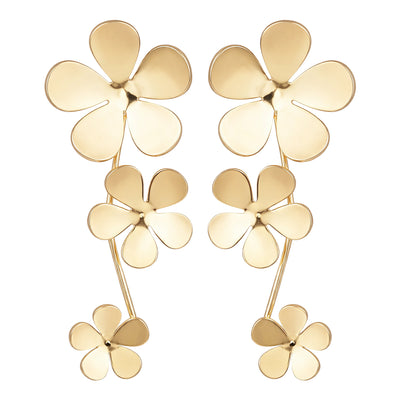 Gold Cascading Triple Flower Drop Earrings