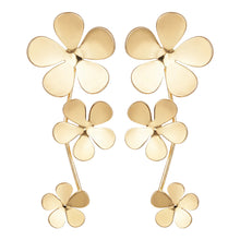 Load image into Gallery viewer, Gold Cascading Triple Flower Drop Earrings