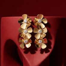 Load image into Gallery viewer, Gold Crystal Triple Flower Drop Earrings