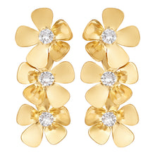 Load image into Gallery viewer, Gold Crystal Triple Flower Drop Earrings