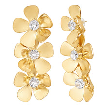 Load image into Gallery viewer, Gold Crystal Triple Flower Drop Earrings