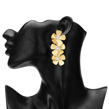 Load image into Gallery viewer, Gold Crystal Triple Flower Drop Earrings