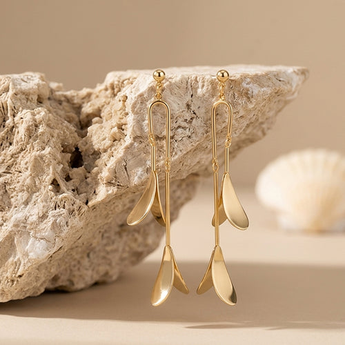 Gold Sleek Cascading Petal Drop Earrings