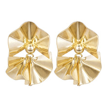 Load image into Gallery viewer, Gold Ruffled Abstract Statement Drop Earrings