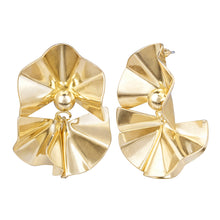 Load image into Gallery viewer, Gold Ruffled Abstract Statement Drop Earrings