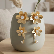 Load image into Gallery viewer, Gold Crystal Double Flower Drop Earrings