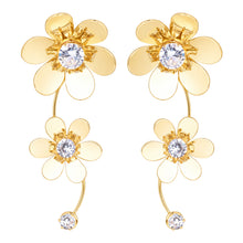 Load image into Gallery viewer, Gold Crystal Double Flower Drop Earrings