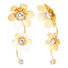 Load image into Gallery viewer, Gold Crystal Double Flower Drop Earrings