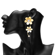 Load image into Gallery viewer, Gold Crystal Double Flower Drop Earrings