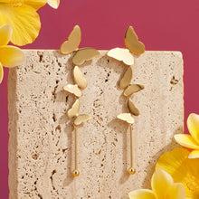 Load image into Gallery viewer, Gold Cascading Butterfly Linear Drop Earrings