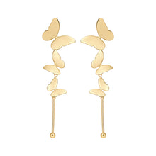 Load image into Gallery viewer, Gold Cascading Butterfly Linear Drop Earrings