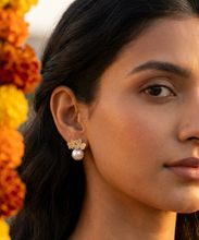 Load image into Gallery viewer, Divine Orchid Pearl &amp; American Diamond Drop Earrings