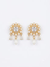 Load image into Gallery viewer, Royale Pearl Halo American Diamond Drop Earrings