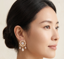 Load image into Gallery viewer, Royale Pearl Halo American Diamond Drop Earrings