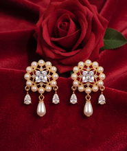 Load image into Gallery viewer, Royale Pearl Halo American Diamond Drop Earrings
