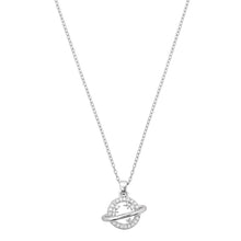 Load image into Gallery viewer, Celestial Silver Saturn Planet Pendant Necklace – Sparkling Pavé Cosmic Jewelry