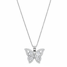 Load image into Gallery viewer, Silver Butterfly Pendant Necklace with Cubic Zirconia