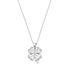 Load image into Gallery viewer, Silver Four-Leaf Clover Pendant Necklace with Crystals