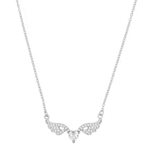 Load image into Gallery viewer, Silver Angel Wings Heart Pendant Necklace with Crystals
