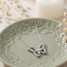 Load image into Gallery viewer, Silver Butterfly Charm Pendant Necklace with Crystals
