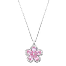 Load image into Gallery viewer, Luxury Silver Pink Crystal Flower Pendant Necklace – Elegant Cherry Blossom Charm