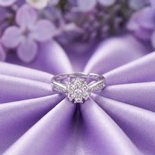 Load image into Gallery viewer, Silver Floral Cluster Crystal Ring | Adjustable Statement Band