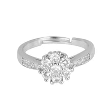 Load image into Gallery viewer, Silver Floral Cluster Crystal Ring | Adjustable Statement Band
