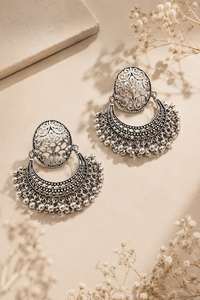 Oxidized Silver Filigree Jhumka Chandbalis