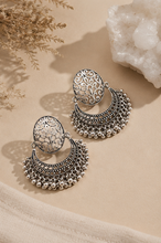 Load image into Gallery viewer, Oxidized Silver Filigree Jhumka Chandbalis