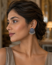 Load image into Gallery viewer, Oxidised Silver Mandala Bead Fringe Earrings