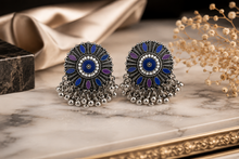 Load image into Gallery viewer, Oxidised Silver Mandala Bead Fringe Earrings