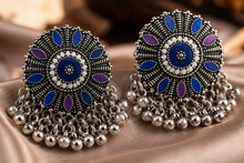 Load image into Gallery viewer, Oxidised Silver Mandala Bead Fringe Earrings