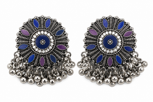 Load image into Gallery viewer, Oxidised Silver Mandala Bead Fringe Earrings