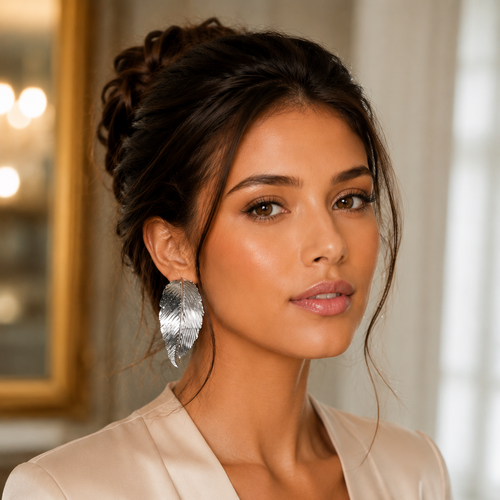 Silver Feather Stud Earrings