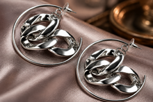 Load image into Gallery viewer, Silver Spiral Curb Chain Hoop Earrings