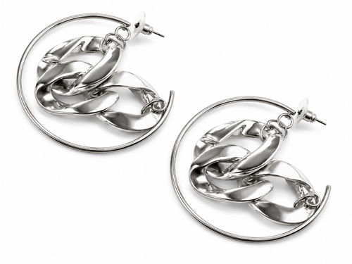 Silver Spiral Curb Chain Hoop Earrings
