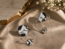 Load image into Gallery viewer, Silver Hammered Disc Double Drop Earrings