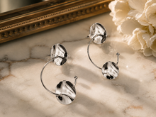 Load image into Gallery viewer, Silver Hammered Disc Double Drop Earrings