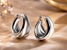 Load image into Gallery viewer, Golden/Silver Double Twisted Hoop Earrings