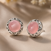 Load image into Gallery viewer, Silver Rose Quartz Filigree Stud Earrings