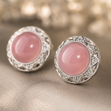 Load image into Gallery viewer, Silver Rose Quartz Filigree Stud Earrings