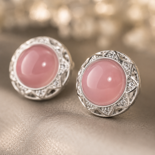 Silver Rose Quartz Filigree Stud Earrings
