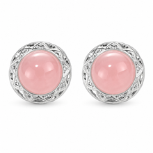 Load image into Gallery viewer, Silver Rose Quartz Filigree Stud Earrings