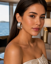 Load image into Gallery viewer, Silver Wide Ribbed Hoop Earrings