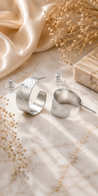 Load image into Gallery viewer, Silver Wide Ribbed Hoop Earrings