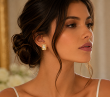Load image into Gallery viewer, Gold Scroll Barrel Pearl Stud Earrings