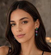 Load image into Gallery viewer, Triple Tier Black Enamel Cabochon Drop Earrings