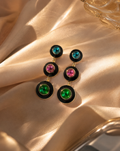 Load image into Gallery viewer, Triple Tier Black Enamel Cabochon Drop Earrings